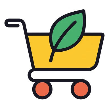 shopping cart with a tea leaf motif, clean and modern ecommerce icon sticker