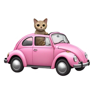 cat driving a vw pink beetle sticker