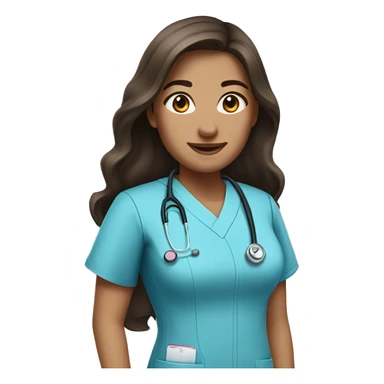Nurse, woman, long brunette hair, pink scrubs sticker