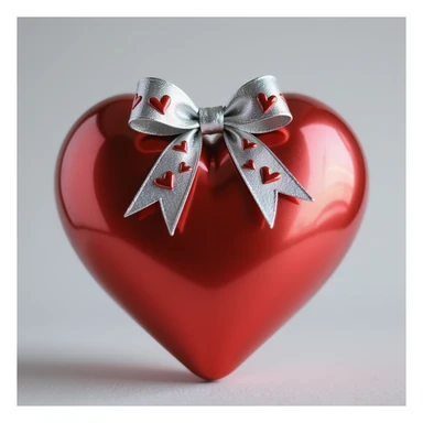 realistic heart with a silver bow decorated with heart pattern on the bow, photorealistic style sticker