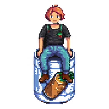 man sitting on a can, can bursting sticker