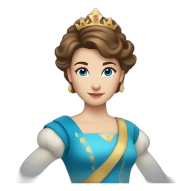 a girl with short brown hair and blue eyes in a princess asterisk costume sticker