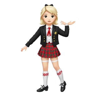 Highland dancing argyle just over the knee socks, blouse, highland dancing jacket, tartan miniskirt and highland dancing shoes sticker