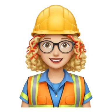 surprised construction worker blond curly haired woman wearing ppe sticker