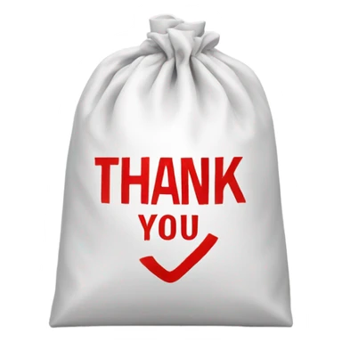 White bag with thank you in red written on it sticker