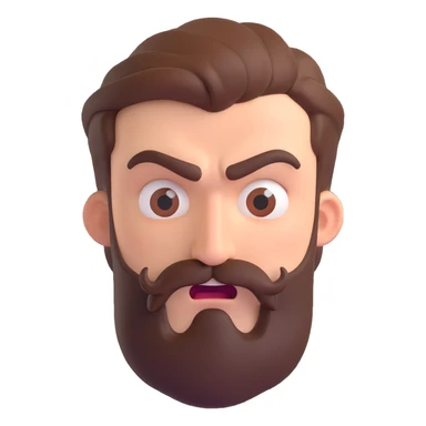 19-year-old man with early stage beard and mustache, angry expression sticker