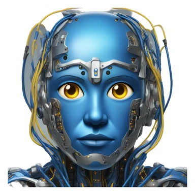 Blue cyborg with yellow eyes wires and circuits  sticker