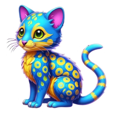 Colorful neon-colored tropical exotic shiny beautiful fantasy-marsupial-feline-Cacomistle-oncilla-animal-hybrid (full body) sticker