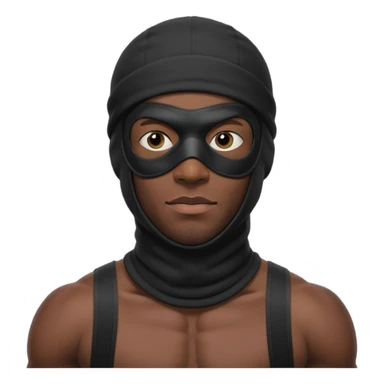 smug muscular african male black ski mask wearing guy with no top. wears a full ski mask with only eyes revealed sticker