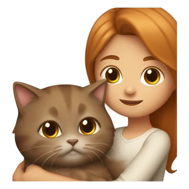 Girl with ombere hair color hugging a brown scottish cat sticker