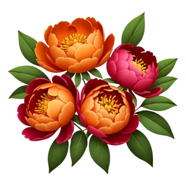 Peonies in orange and red bouquet  sticker