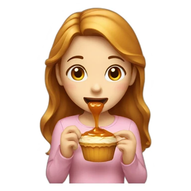 Girl eating a caramel sticker