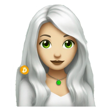 Face witch with bitcoin, cute, white skin, white long hair, green eyes  sticker