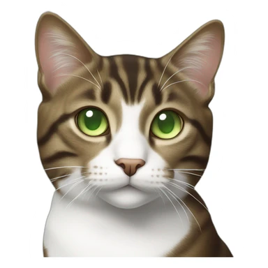 Dark Brown and white tabby cat with light green eyes sticker
