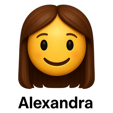 3D smiley emoji, girl style, long hair, smiling face, with the name 'Alexandra' below in printed letters sticker