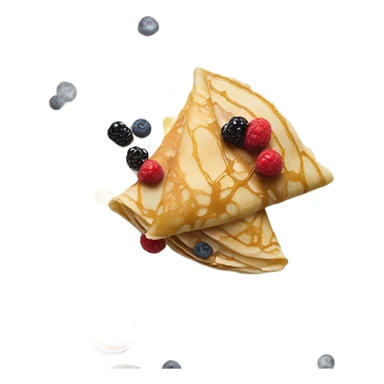 Crepes on a plate with maple syrup and berries sticker