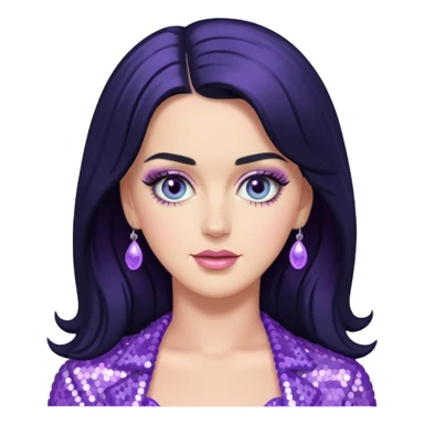Katy Perry with long black hair, lavender sequin outfit sticker