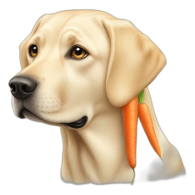 pale yellow labrador eating a carrot sticker