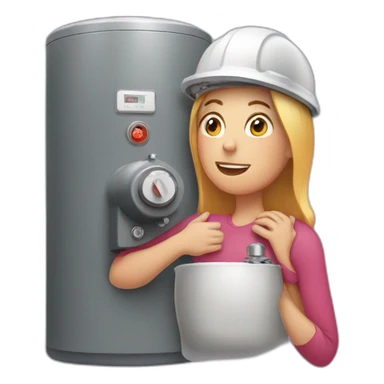 woman hugging a boiler sticker