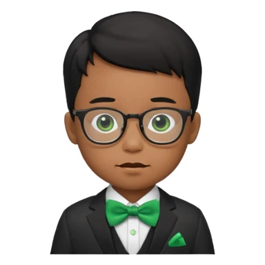 baby boy black hair in suit, with green bow, wearing glasses sticker