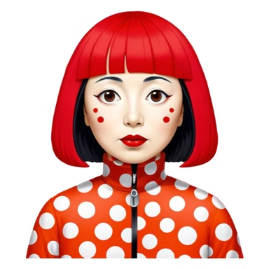 Yayoi Kusama – Cinematic Realistic Portrait of Yayoi Kusama, depicted as an avant-garde artist with an eccentric, captivating expression surrounded by her iconic polka dot patterns, rendered with vivid textures and imaginative lighting that evokes her unique, surreal creative world. sticker