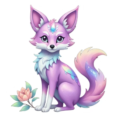 Multicolored sparkly pastel dark iridescent light pale gloomy spooky cute adorable pretty cool elegant realistic floral exotic Falvie-Fionbri-fursona, full body sticker