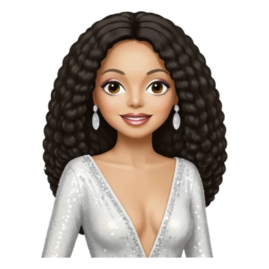 Diana Ross, Queen of Motown from Famous People with long dark brown hair, white sequin outfit sticker
