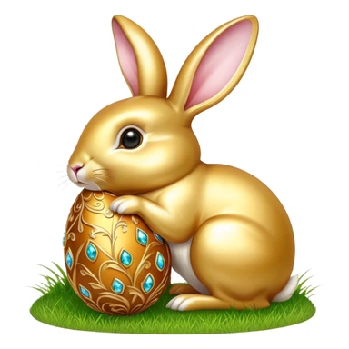 Golden and jewelled Easter egg with Elegant golden rabbit on grass sticker