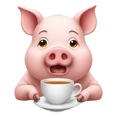 pig drinking tea looking at camera sticker
