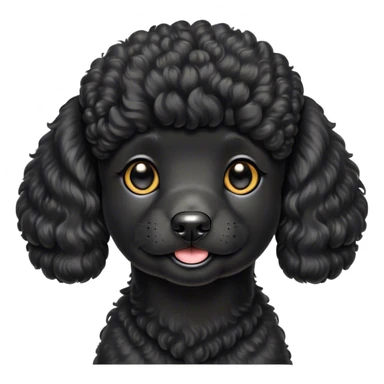 Cinematic Cute Black Poodle Portrait Emoji, Head tilted playfully and inquisitively, showcasing a bouncy, curly jet-black Fur with a striking sheen, round, sparkling dark eyes filled with curiosity, Simplified yet irresistibly adorable features, highly detailed, glowing with a warm, friendly glow, high shine, affectionate and lively, stylized with a touch of whimsy, bright and endearing, soft glowing outline, capturing the essence of a mischievous yet loving companion, so playful it feels like it could bounce out of the screen and into your arms! sticker
