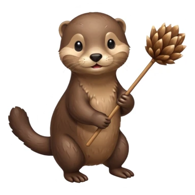 otter going home with a small bundle on a stick sticker
