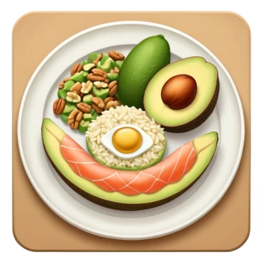 plato con comida variada granos aguacate rebanado salmon nueces arroz

 sticker