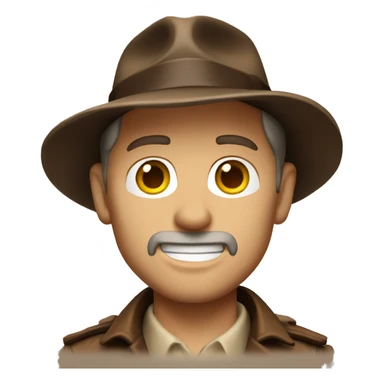 White Indiana Jones with a dark brown jacket and a brown hat, beige shirt sticker