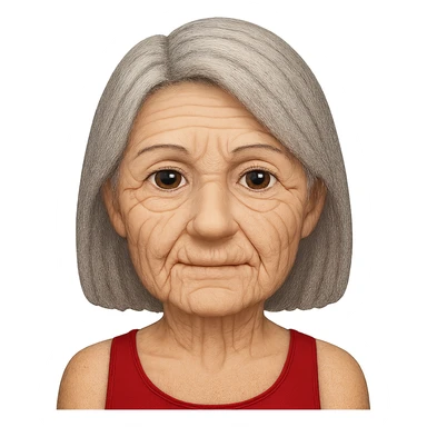 Make the woman look old with visible wrinkles and gray hair, maintaining the same style as the original image. The background should be transparent. sticker