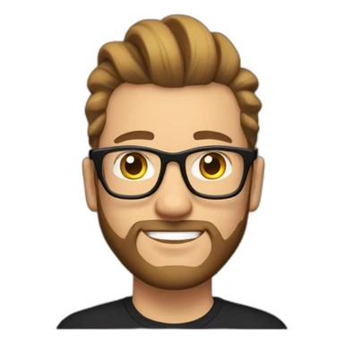 White Man with clear glasses brown hair and a black tshirt and a man bun and beard sticker