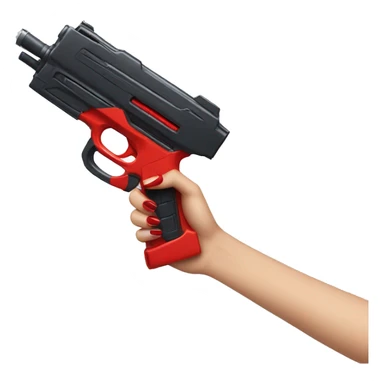 white hand with red nails holding large scary dark nerf gun sticker