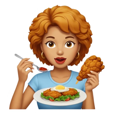woman eating chicken sticker