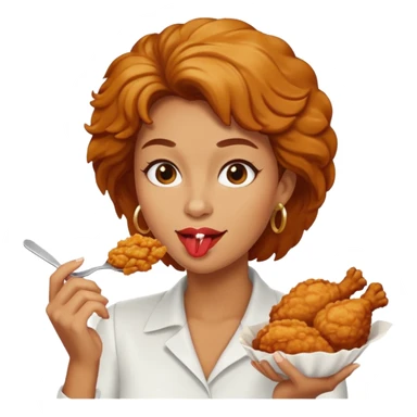 woman eating chicken sticker