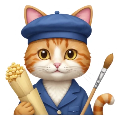 A cat that is an artist similar to the "meow_popcorn" emoji sticker