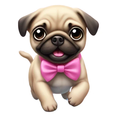 Baby pug with big pink
eyes wearing a pink bow above 1 ear jumping in a puddle  sticker
