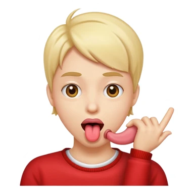 a silly face with tongue out and eyes going different ways and a hand facing diagonal on the neck part  sticker