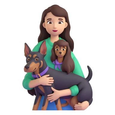 Black long-haired girl holding Doberman sticker