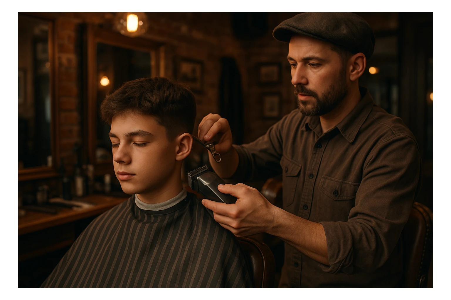 sartaroshxonada ishlayotgan o'smirin bola soch olayapti sticker