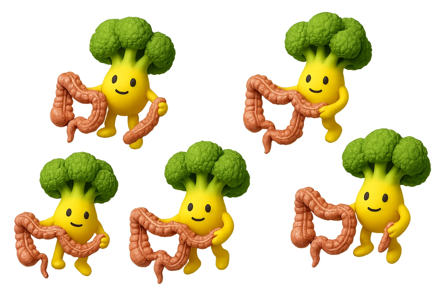 broccoletti stile emoji iphone fluttuano in aria stringendo in mano un pezzo di colon intestinale, iperrealistico 4k sticker