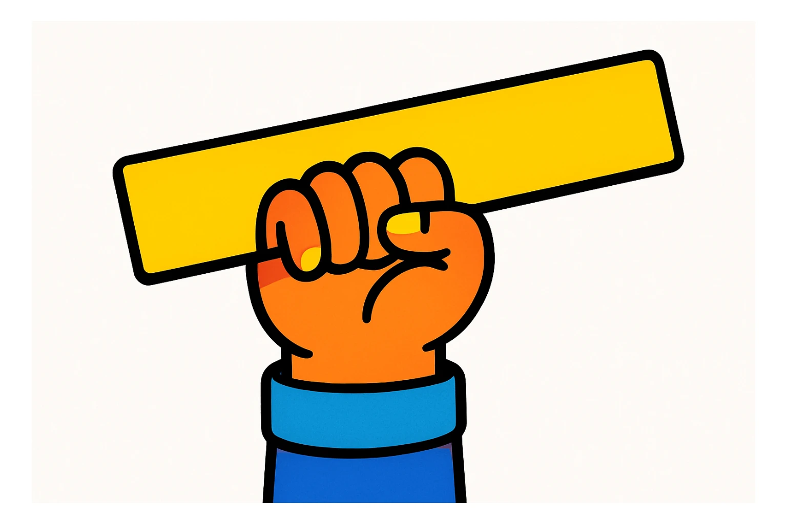 hand holding a long rectangle no handle colorful cartoon style no text white background sticker