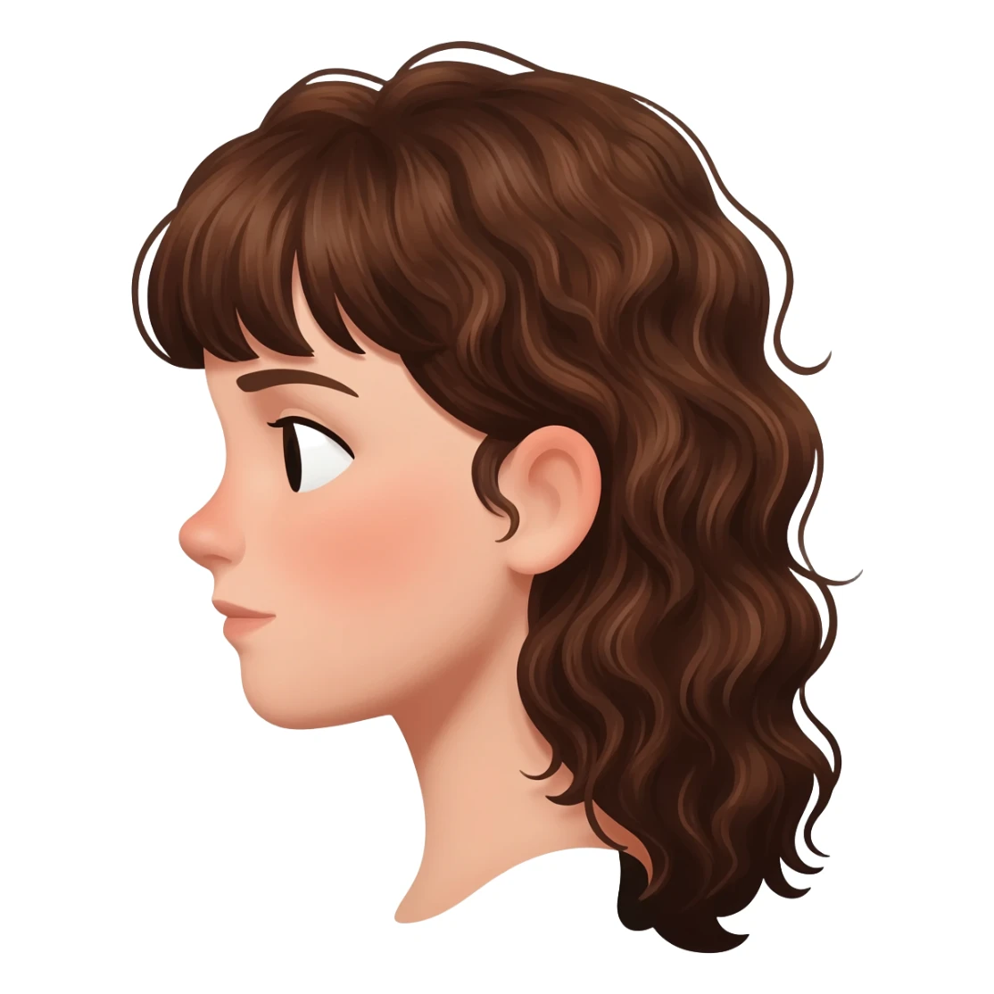 Side profile Forward head posture so the guys head should be forward of his neck but it make a white girl with brown curly hair and bangs longer hair side profile head forward of neck sticker