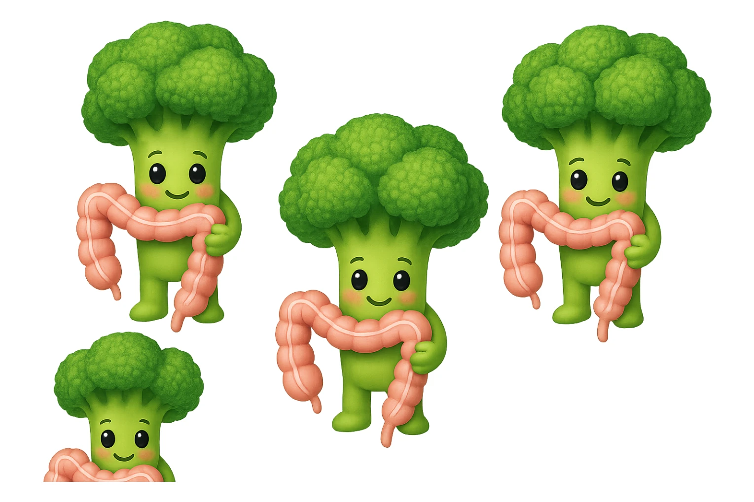 broccoletti stile emoji iphone fluttuano in aria stringendo in mano un pezzo di colon intestinale, iperrealistico 4k sticker