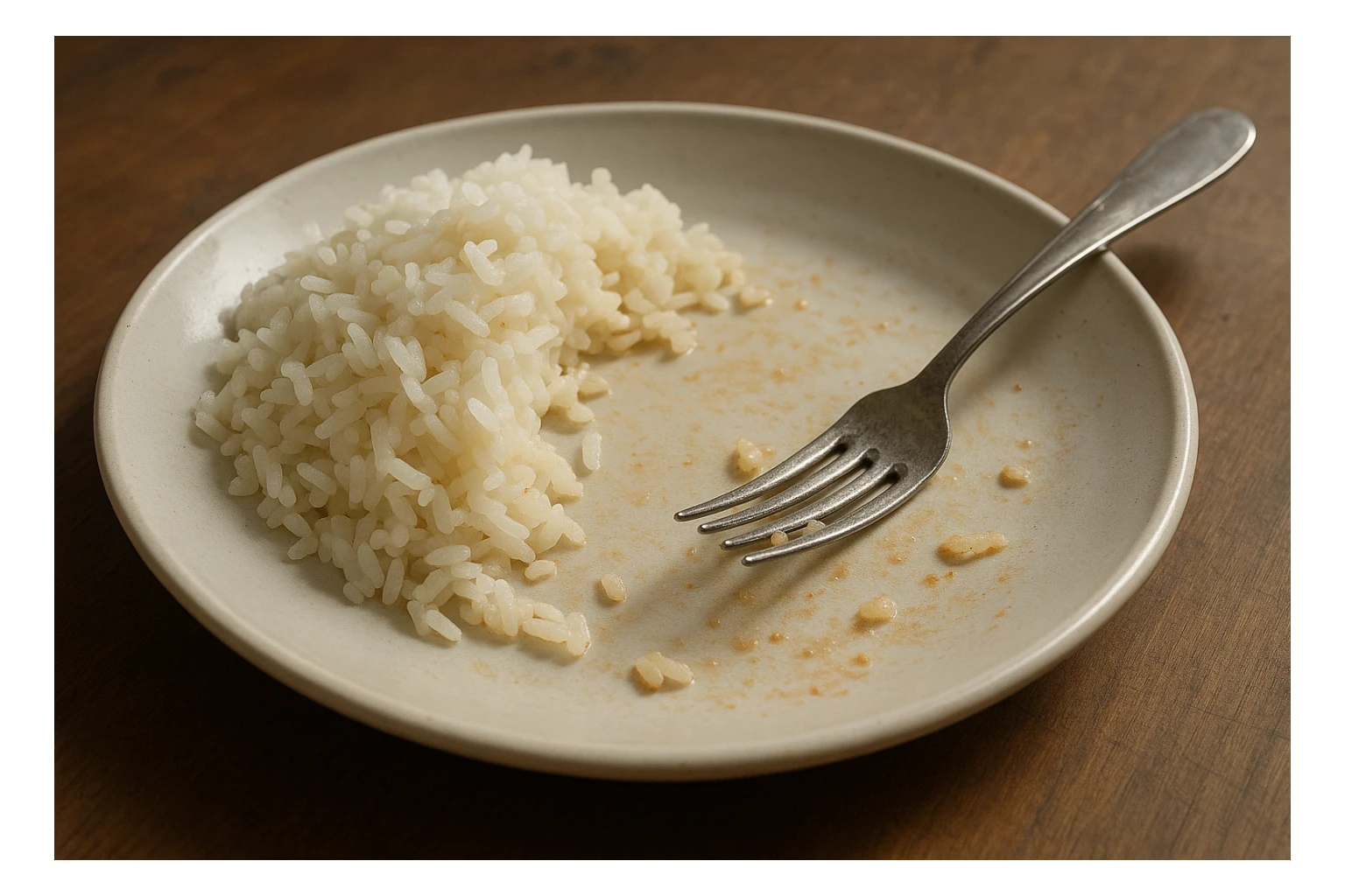 a plate of rice, partially eaten, viewed from a 45 degree angle sticker