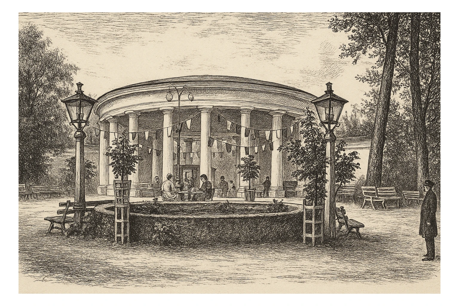 Ротонда в Лазаретном саду Курска в 19 веке - рисованный стиль sticker