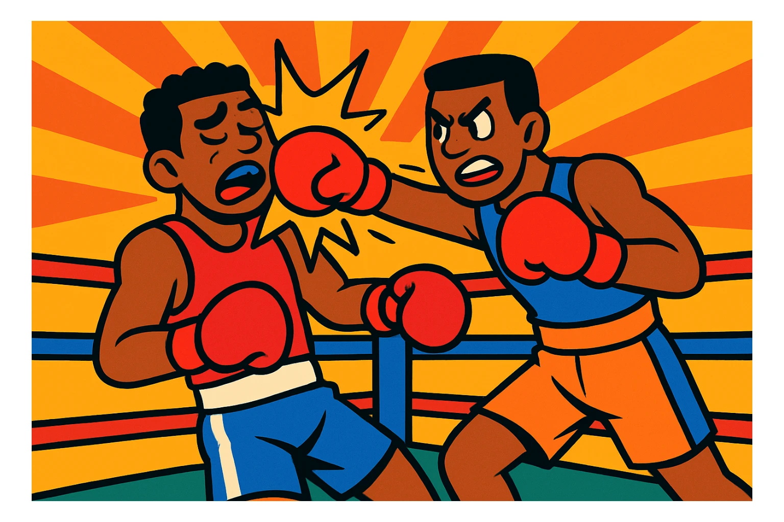 boxing action scene, vibrant toon style, dynamic and colorful sticker